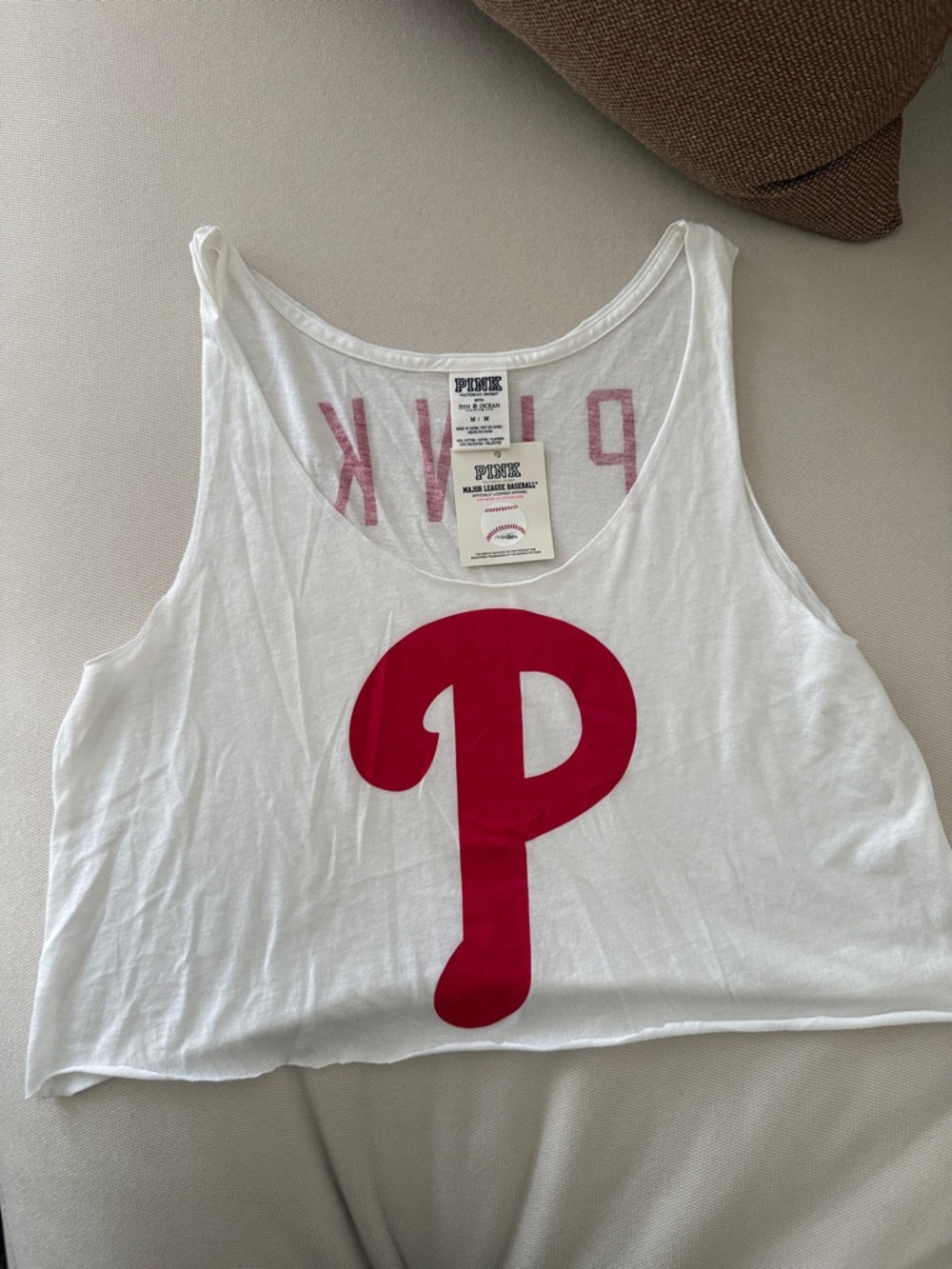 PINK Victoria's Secret White Crop Tank with Pink Logo